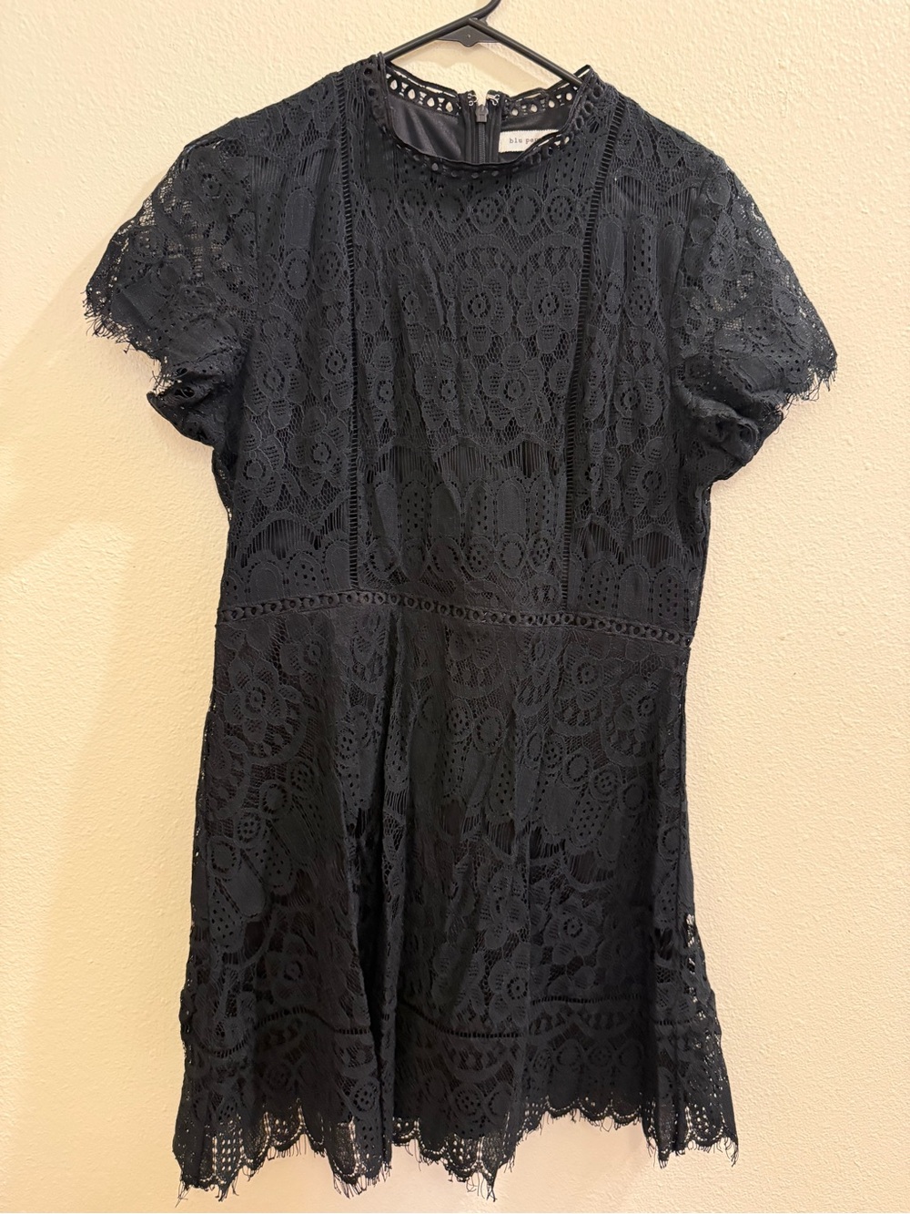 Blu Pepper Black Lace Mini Dress with Crochet Detail